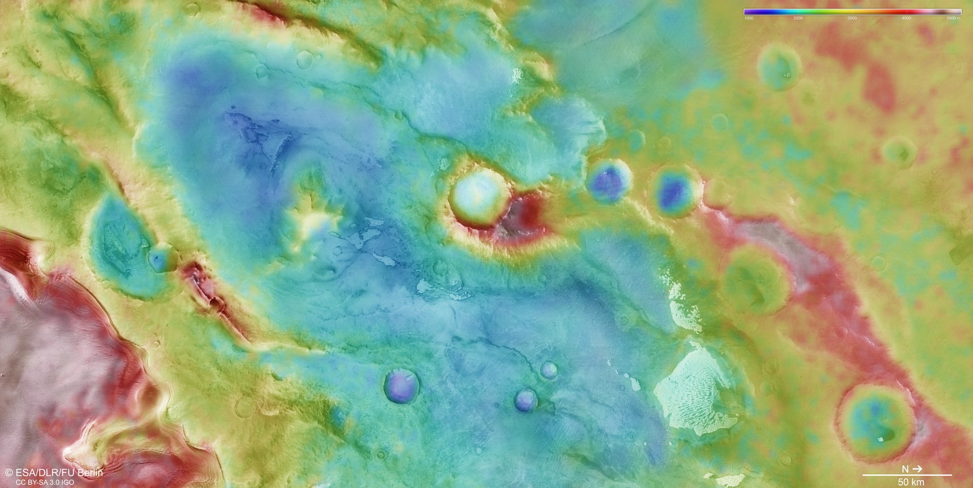 Topographic image map of Thyles Rupes on Mars