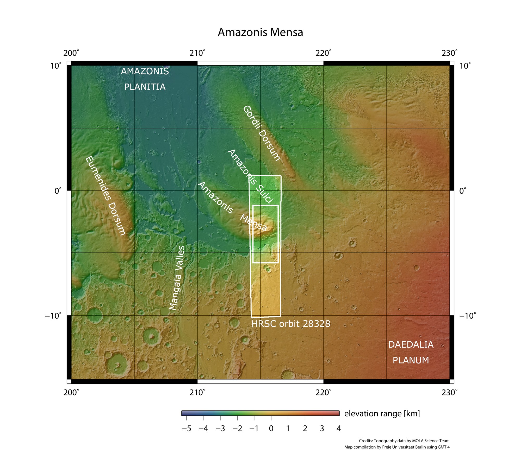 Overview map of the Martian region around Amazonis Mensa