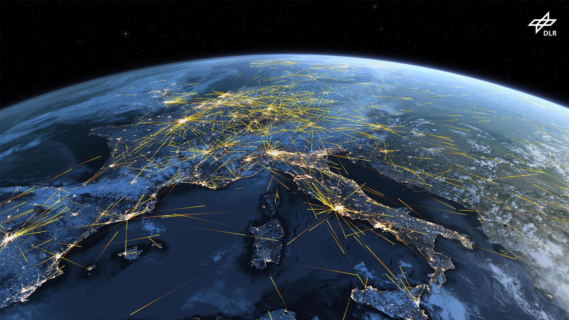 An artistic impression of flight routes