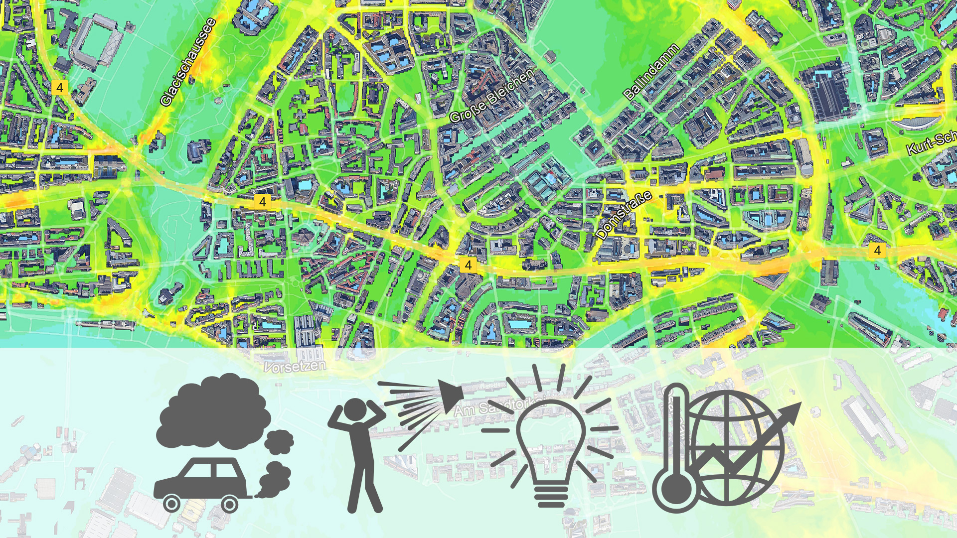 Project cover image for 3LK, a DLR project assessing air pollution, noise, light pollution and climate change