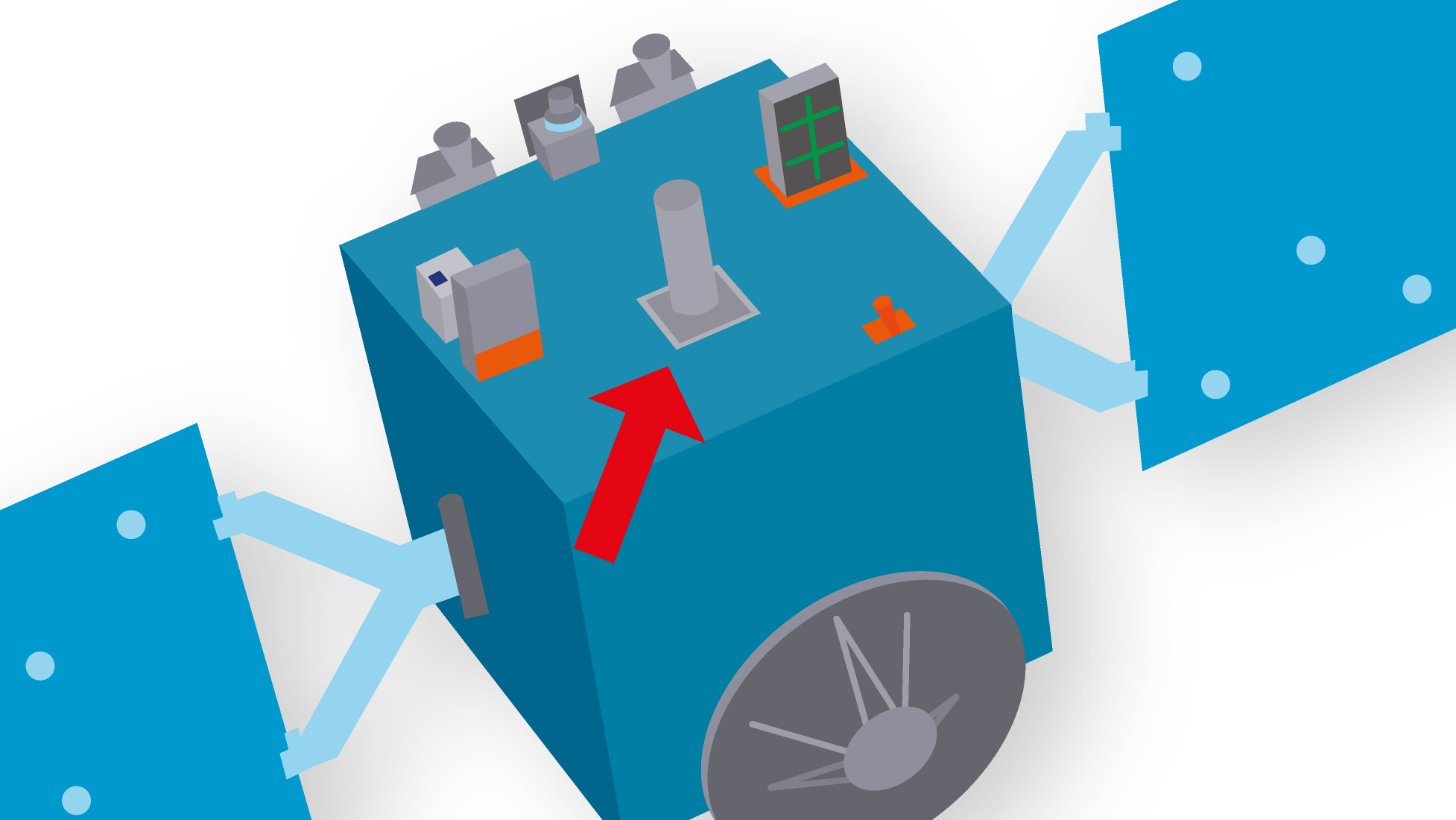 Illustration of the Hera spacecraft featuring the lidar instrument PALT