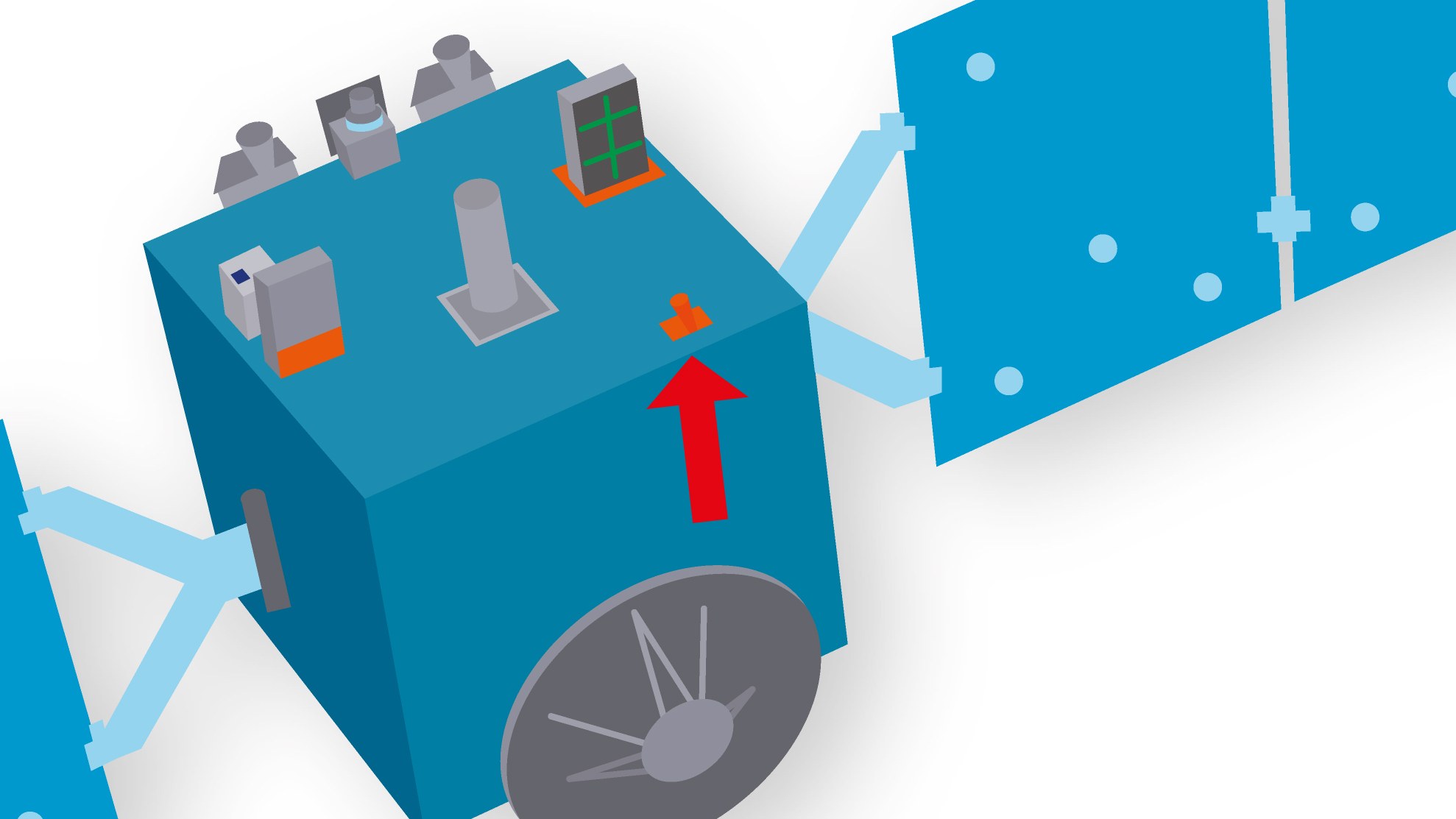 Illustration of the Hera spacecraft featuring the Spacecraft Monitroing Camera