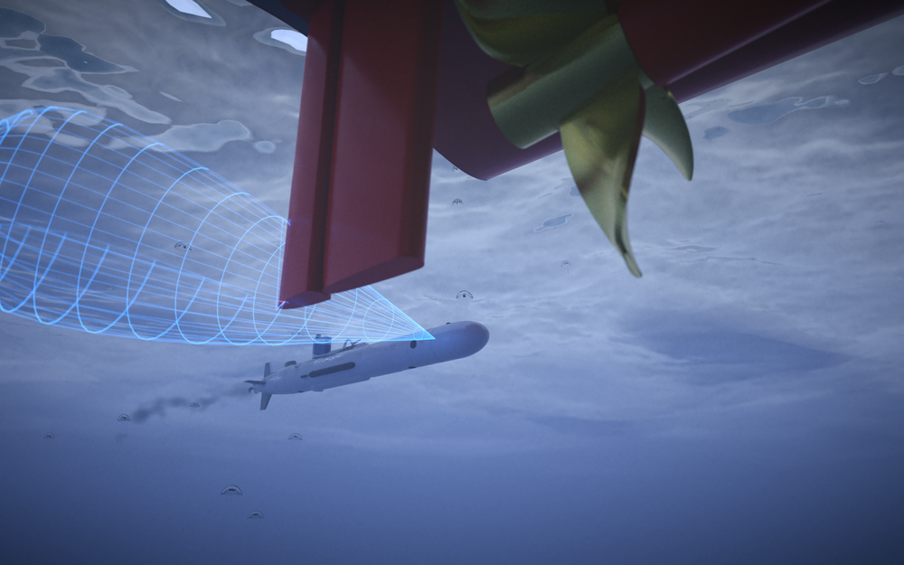 AUV (Automomous Underwater Vehicle) in underwater scene.