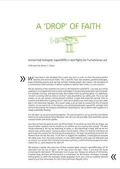 Preview image: DLR magazine 159 – Unmanned helicopter superARTIS in test flights for humanitarian aid