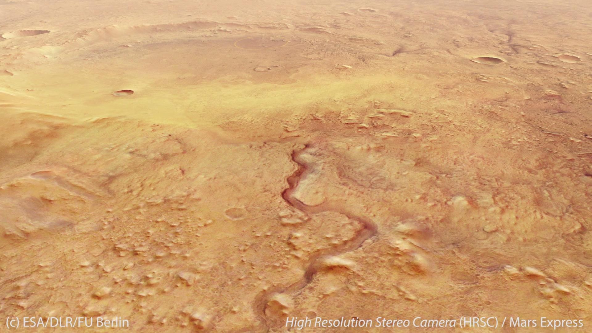 Still image - Animation: Flight over Jezero crater on Mars