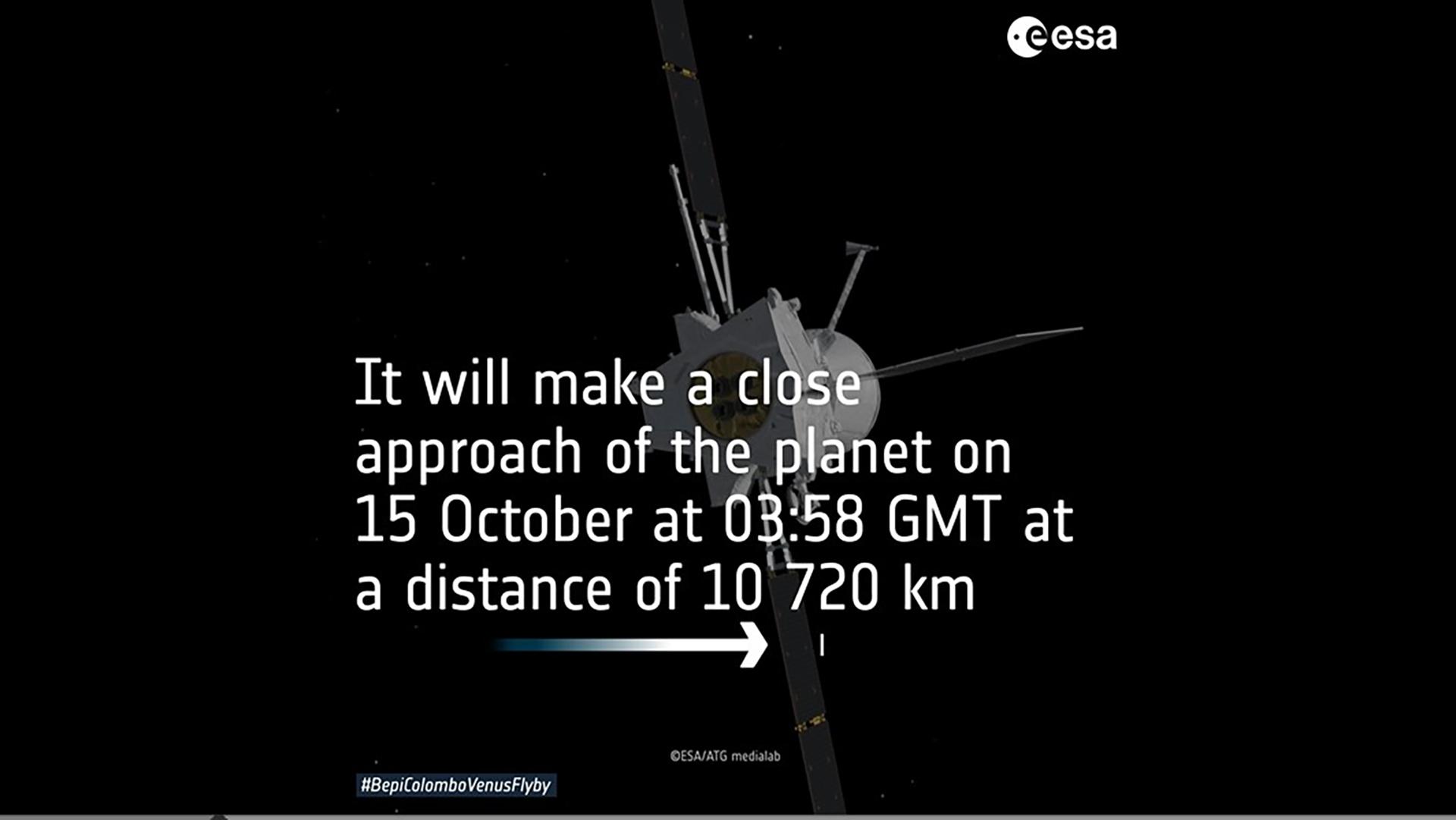 Video still: Animation: the first of BepiColombo’s two Venus flybys