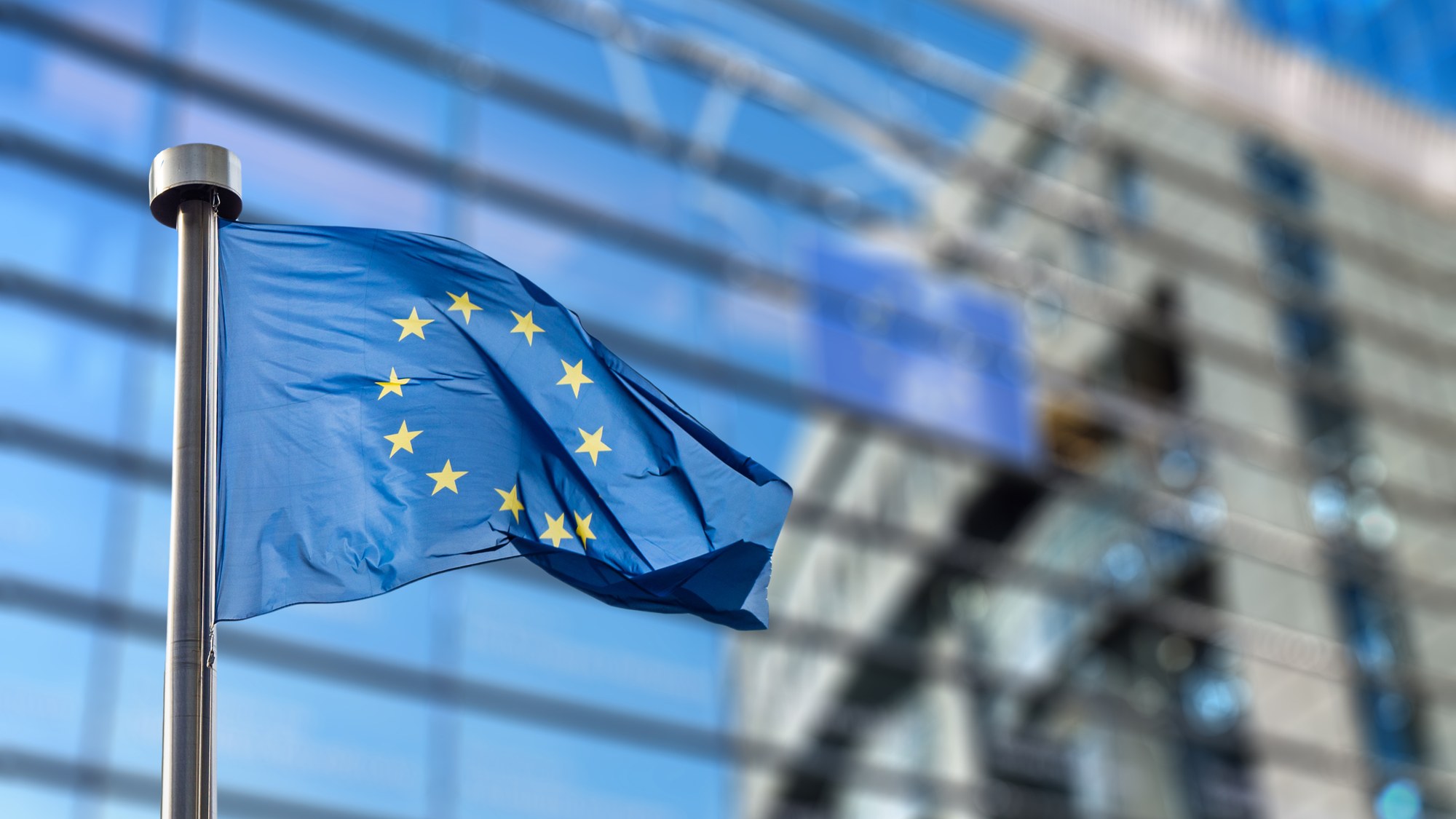 EU flag in front of the EU parliament