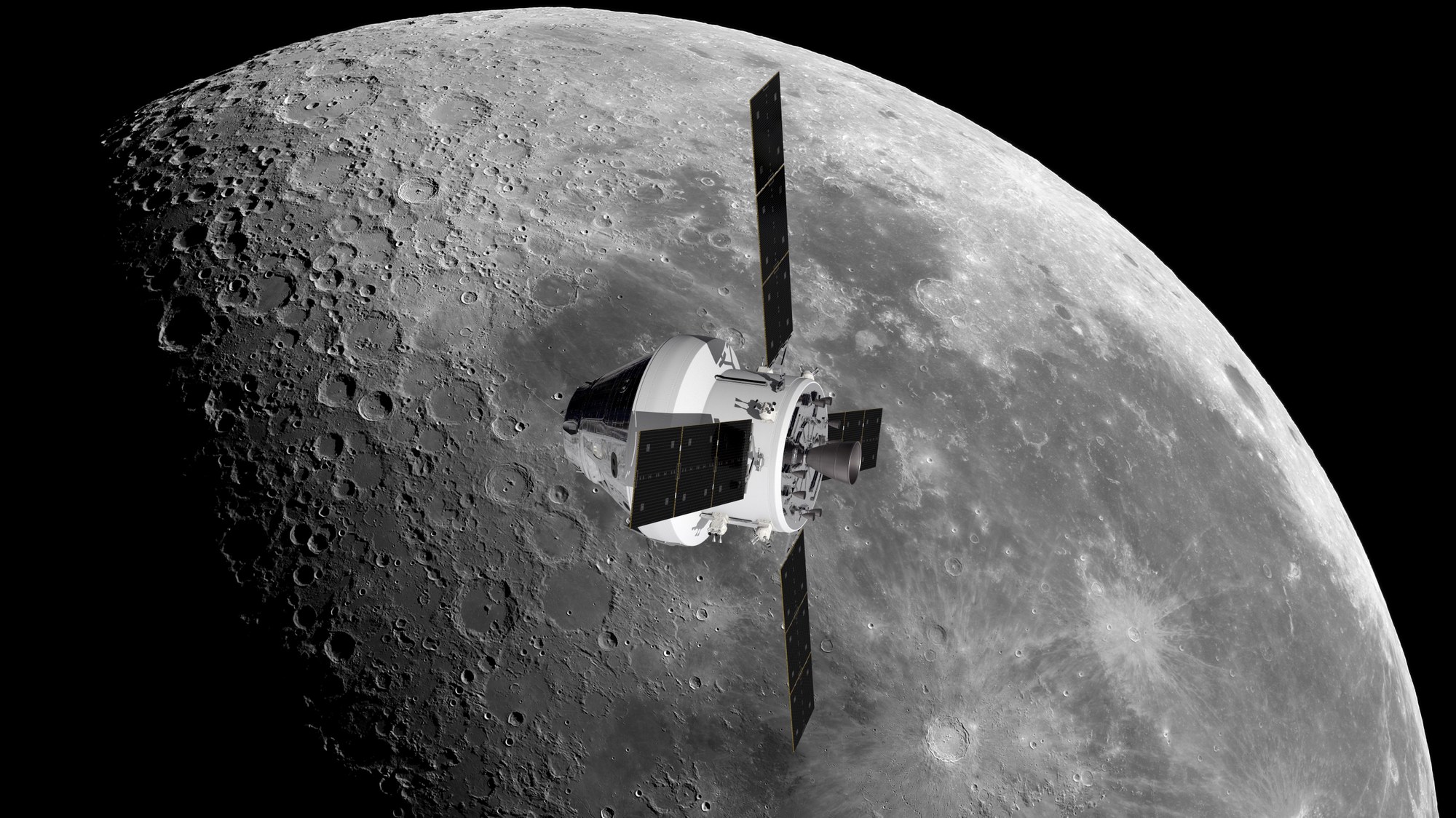The Orion spacecraft orbits the Moon