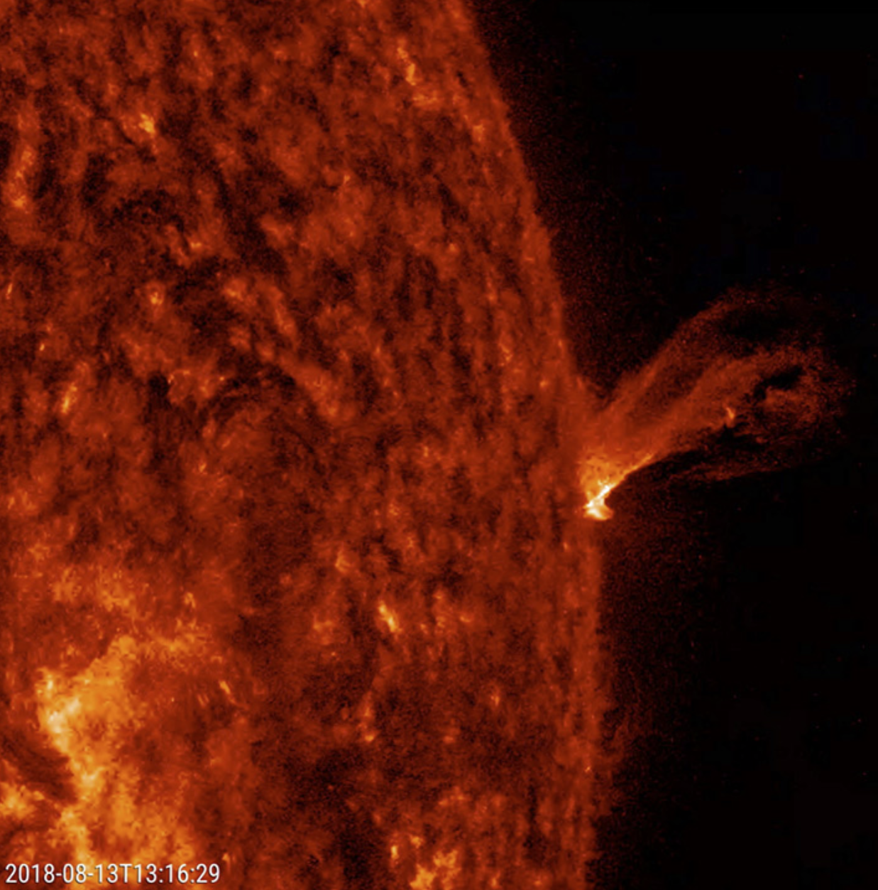 Close-up image of a solar mass ejection