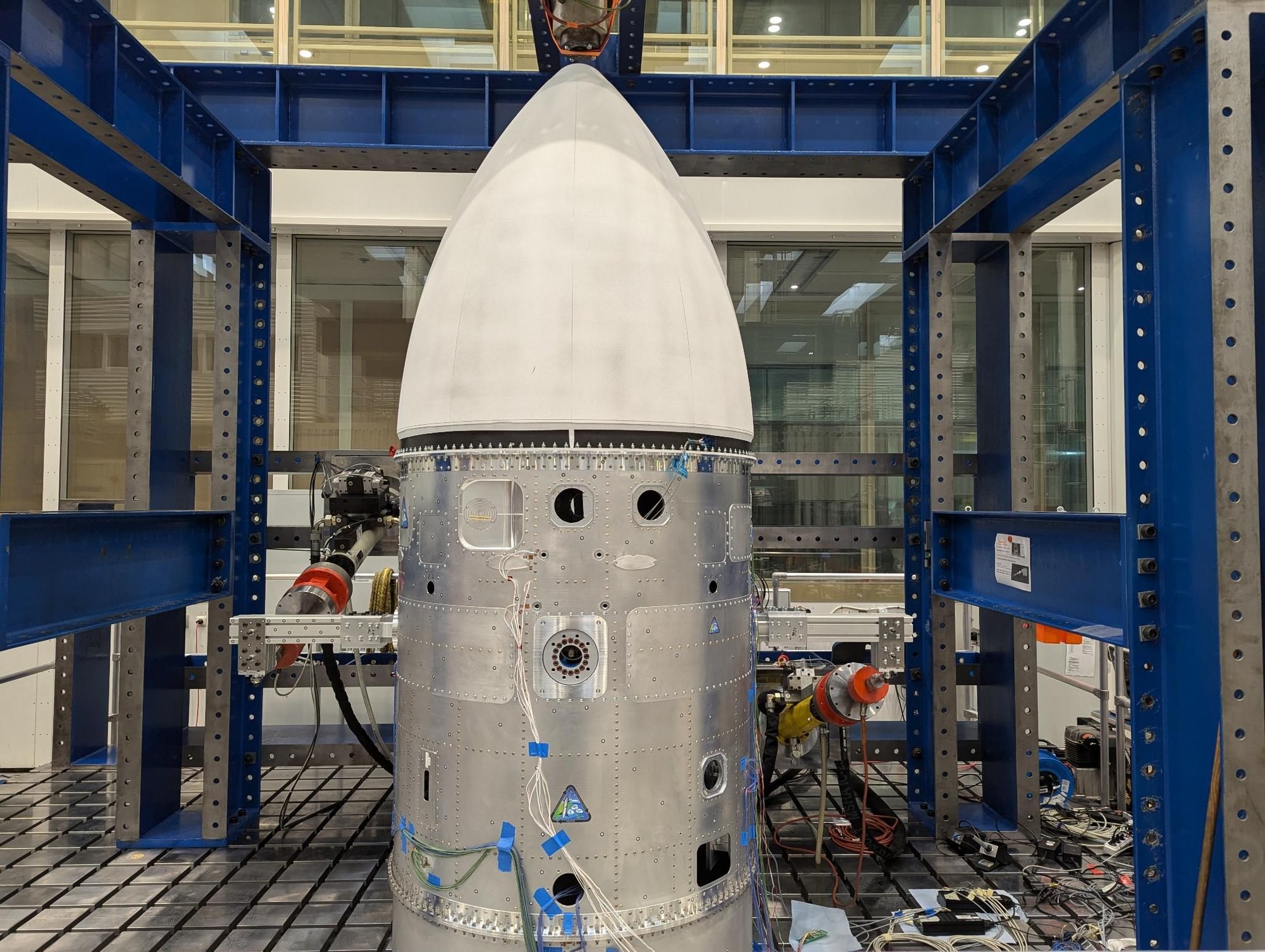 CALLISTO top block (avionics bay and nose cone) during static testing