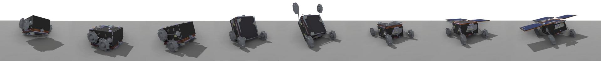 Landing and uprighting process of the MMX rover