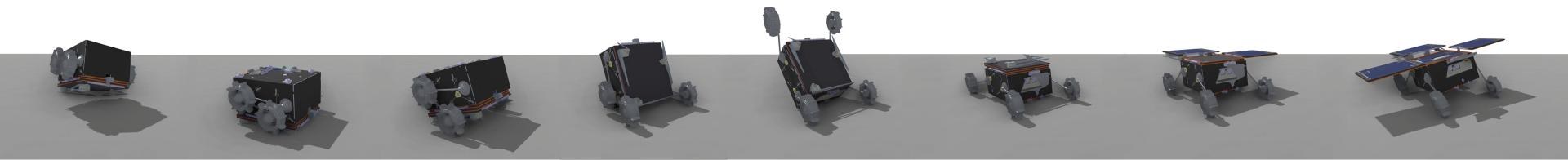Landing and uprighting process of the MMX rover