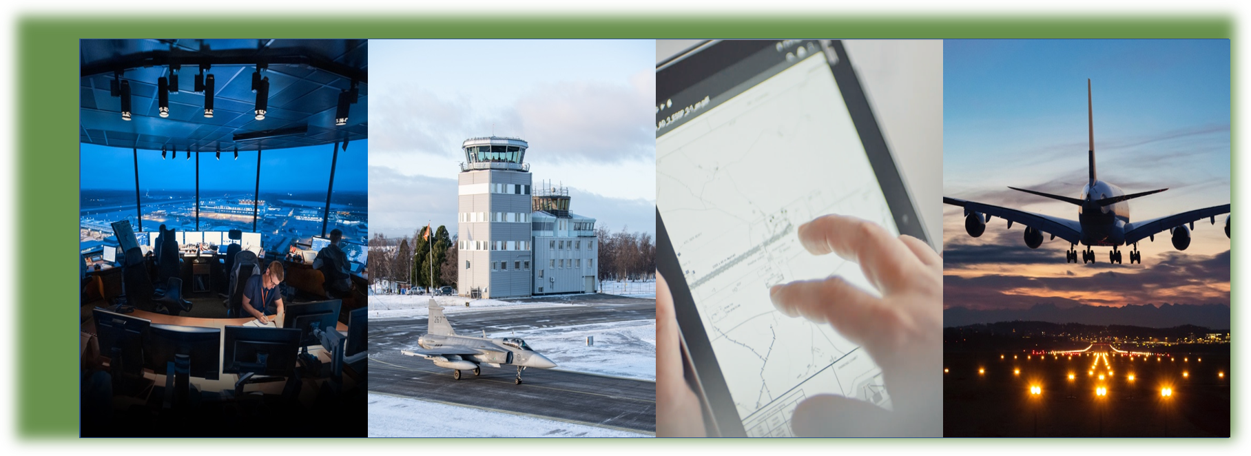 A composite picture of civil and military airplanes and air traffic management