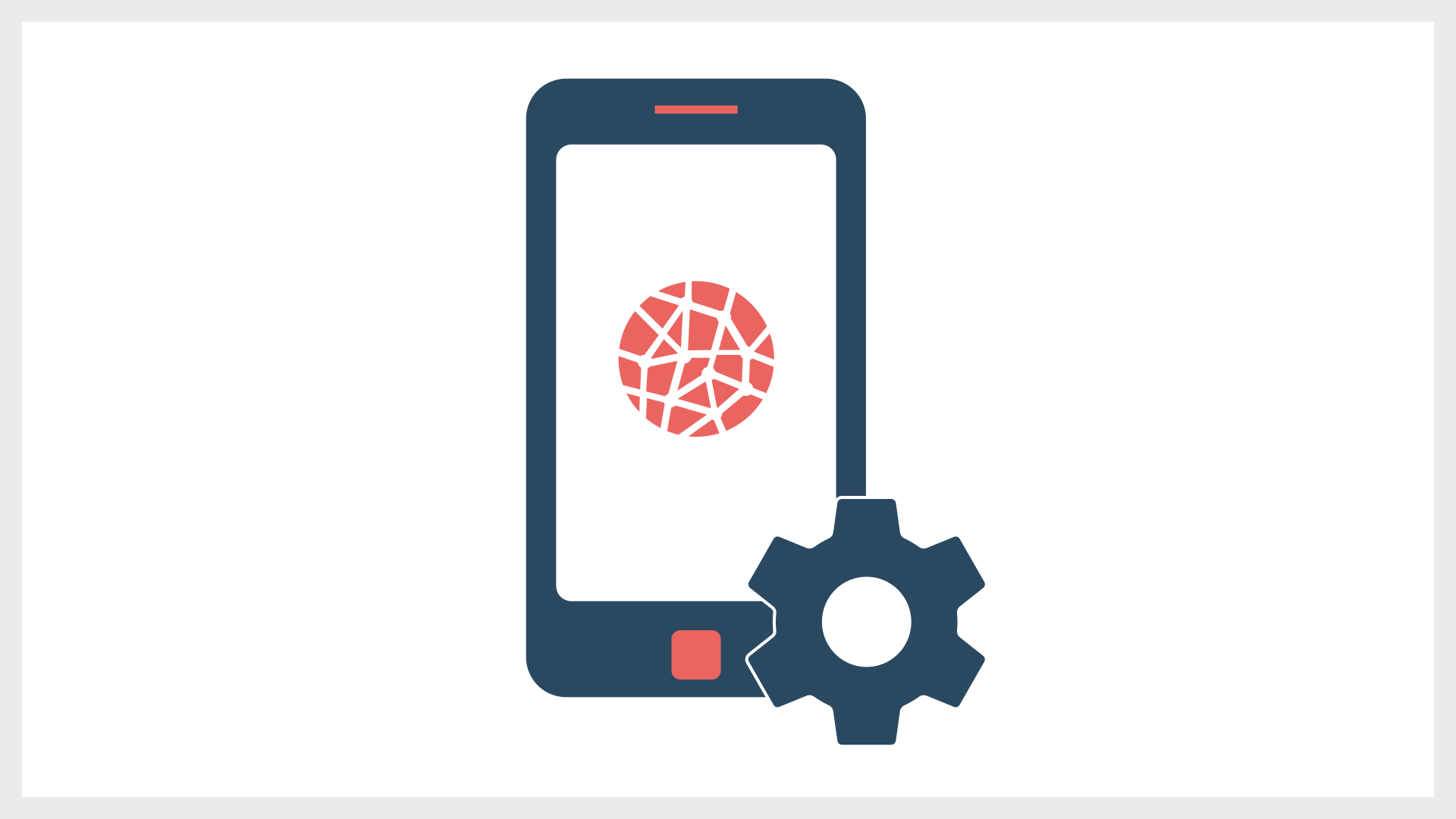 The image shows a graphic representation of a smartphone with the MovingLab app open and a gear next to the smartphone.