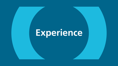 The icon depicts the mozu logo in the form of an opening and a closing light blue bracket on a dark blue background. The word "Experience" is written between the brackets.