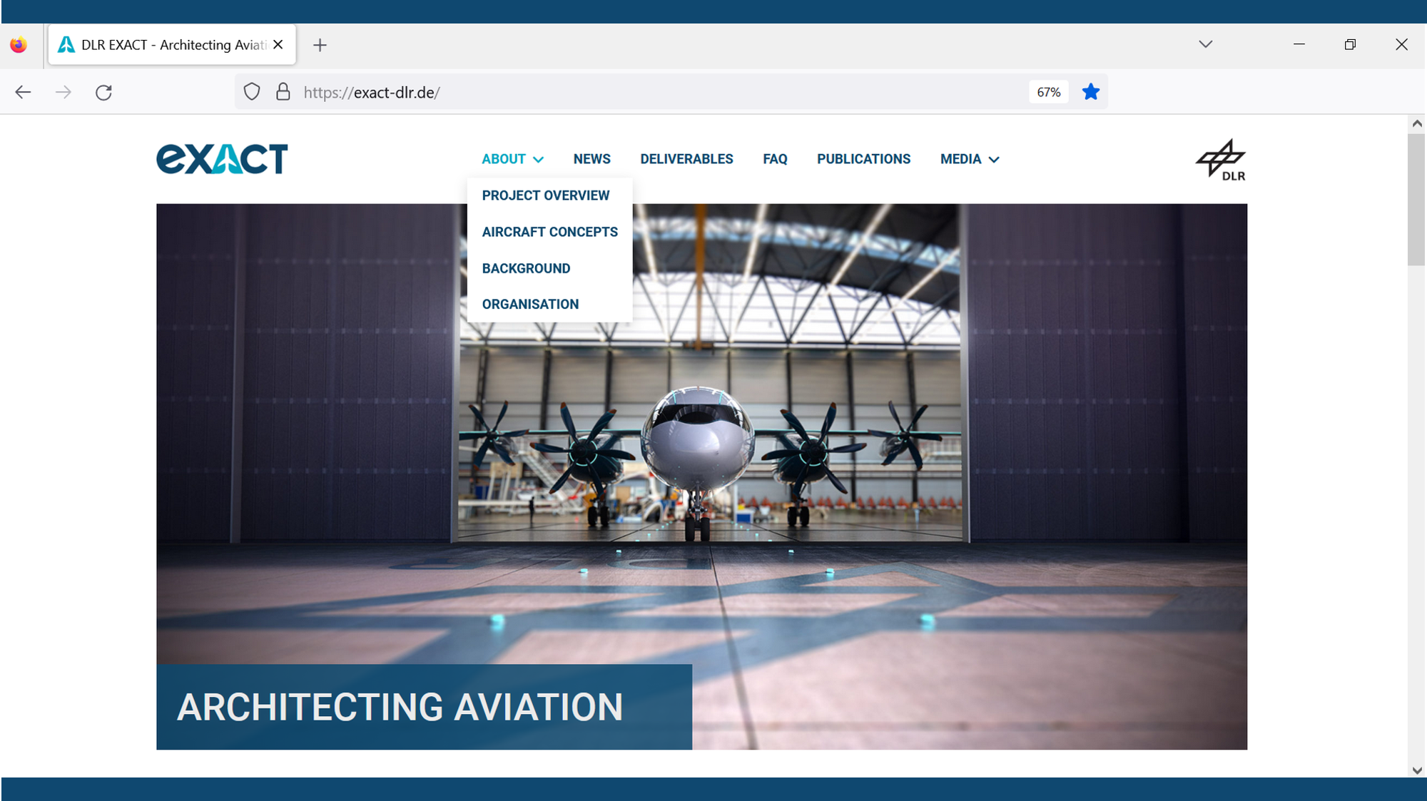 A screenshot of the EXACT website shows a draft aircraft concept on the front page.