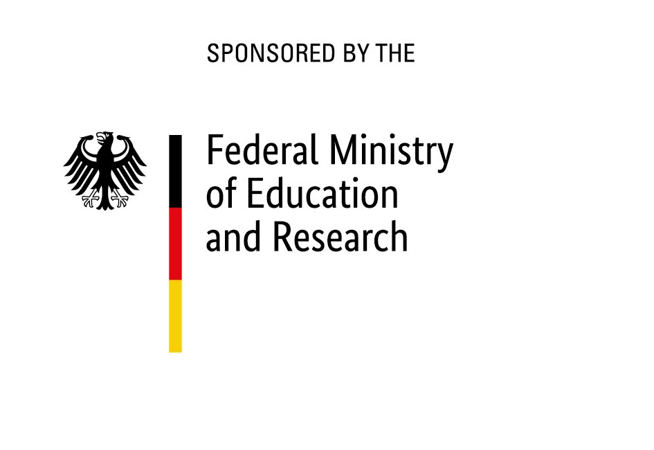 Logo of the Federal Ministry of Education and Research with the eagle and a line, coloured in black, red and gold.