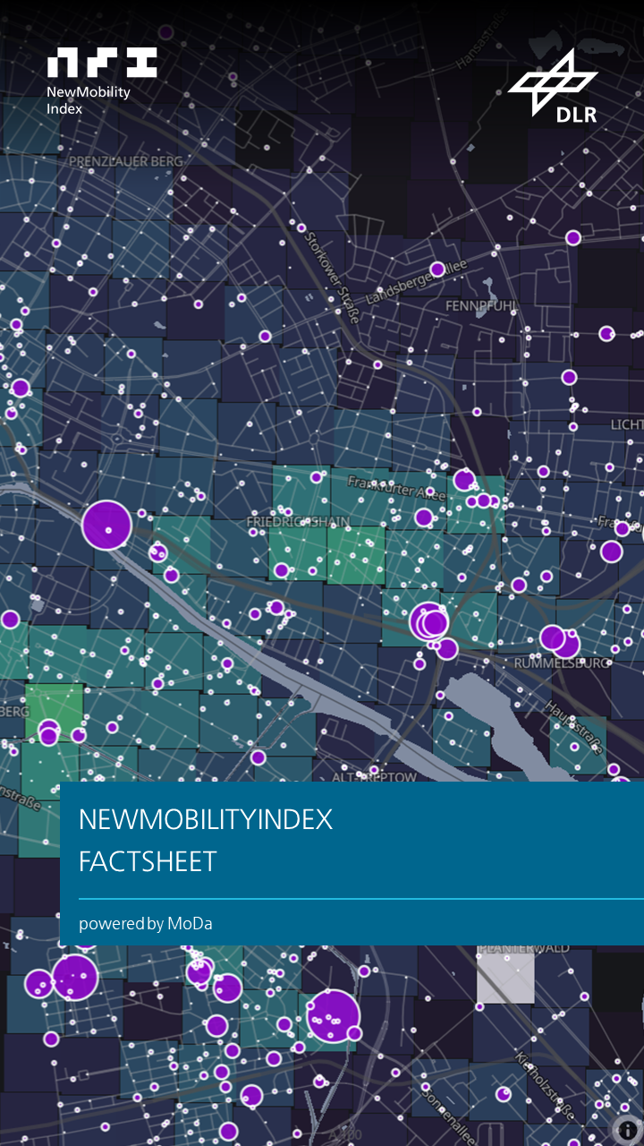 You can see a thumbnail of a factsheet. The image is labelled with the title: NewMobilityIndex Factsheet - powered by MoDa.