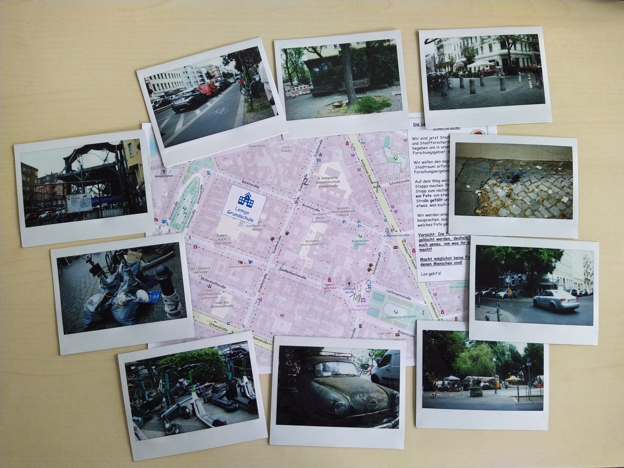 Pictures around a map of the childrens movement area