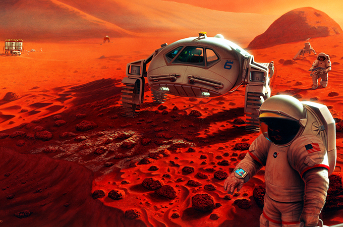 So könnte es aussehen, wenn Menschen den Mars erkunden. Bild: NASA, Pat Rawlings, SAIC