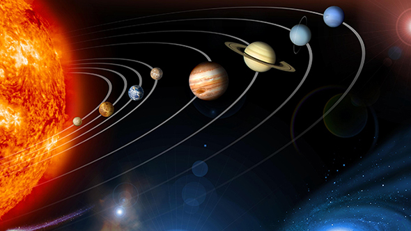 Diese Darstellung zeigt die Planeten des Sonnensystems – und die Sonne selbst. Natürlich ist das alles nie so schön aufgereiht wie hier. Bild: NASA