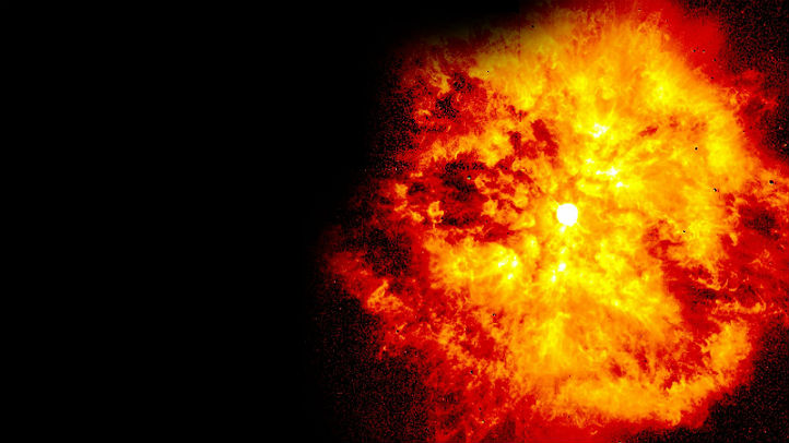 Nein, das ist kein Foto vom Urknall. Aber weil dieser explodierende Stern so aussieht, wie man sich den Urknall vorstellen kann, haben wir es mal hier als Illustration genommen. Bild: NASA, ESA, STScI 