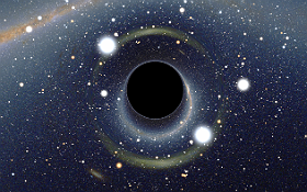 So wie in dieser Simulation kann man sich ein Schwarzes Loch vorstellen. Bild: Wikipedia, Alain r 