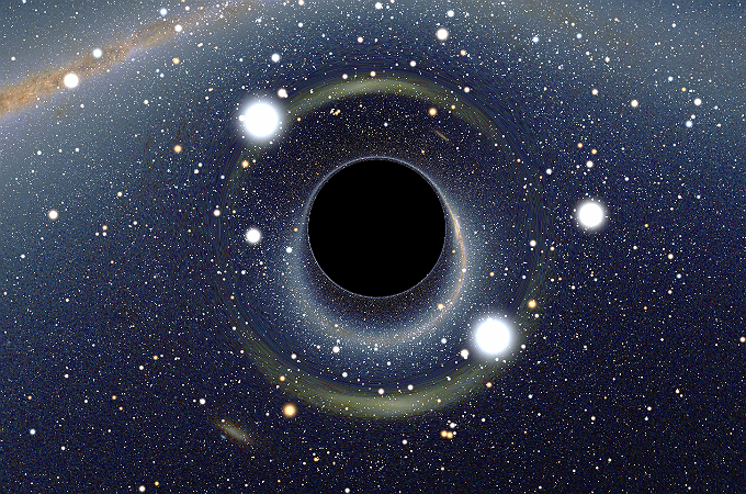 So wie in dieser Simulation kann man sich ein Schwarzes Loch vorstellen. Bild: Wikipedia, Alain r 