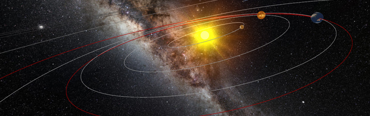 Der rote Pfad kennzeichnet den Weg der Rosetta-Sonde. Bild: ESA