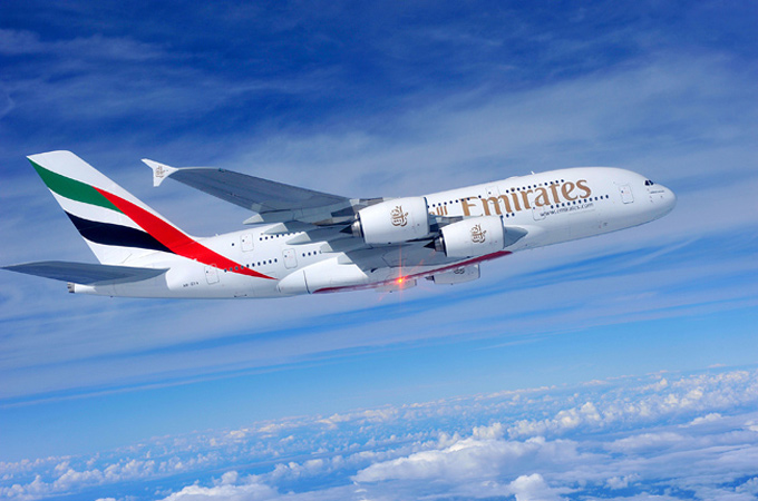 Ein A380 der Emirates Airlines im Flug. 
Bild: Airbus