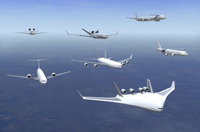 Künstlerische Darstellung von möglichen Flugzeug-Typen der Zukunft. Bild: Airbus