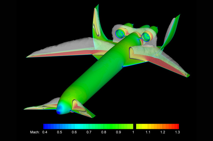 Konzept eines zukünftigen leisen Flugzeugs. Die Tragflächen schirmen den Lärm ab. 
Bild: DLR