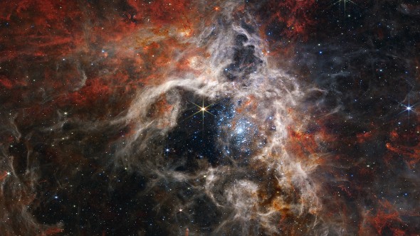 Das James-Webb-Teleskop liefert fantastische Bilder aus dem Universum. Es betrachtet dabei Gaswolken und Sterne ganz anders als wir das mit unseren menschlichen Augen tun. Seine Kameras können vor allem die Infrarotstrahlung aufnehmen, die für uns unsichtbar ist. Bild: NASA, ESA, CSA, STScI, Webb ERO Production Team  