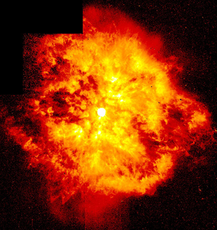 Hier explodiert zwar eben nur mal wieder ein Stern. Aber so ähnlich kann man sich auch den Urknall vorstellen. Aus dem Nichts heraus soll dabei das Universum entstanden sein. 
Bild: NASA, ESA, STScI