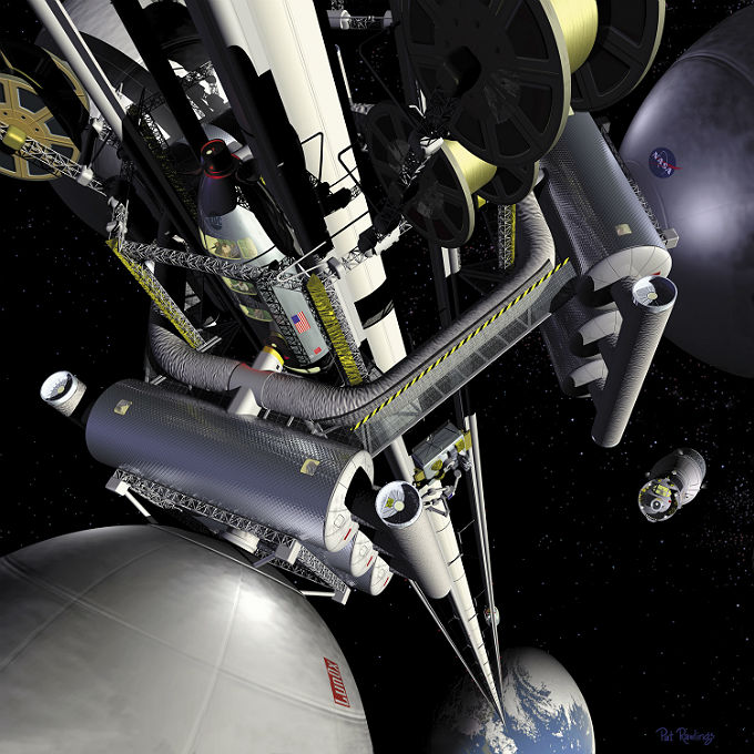 Künstlerische Darstellung eines Weltraum-Aufzuges. Bild: NASA 