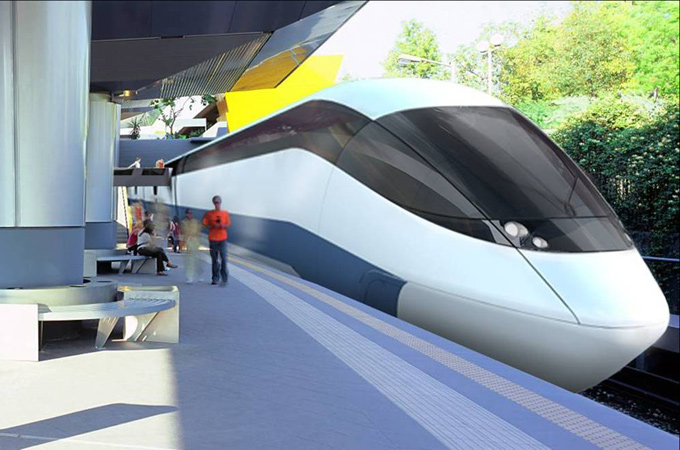 So wie in dieser Fotomontage könnte der „Next Generation Train“ aussehen, wenn er in den Bahnhof einfährt. 
Bild: DLR